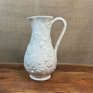 Vintage Spode Small Pitcher Imp Vine with embossed leaves and flowers off white